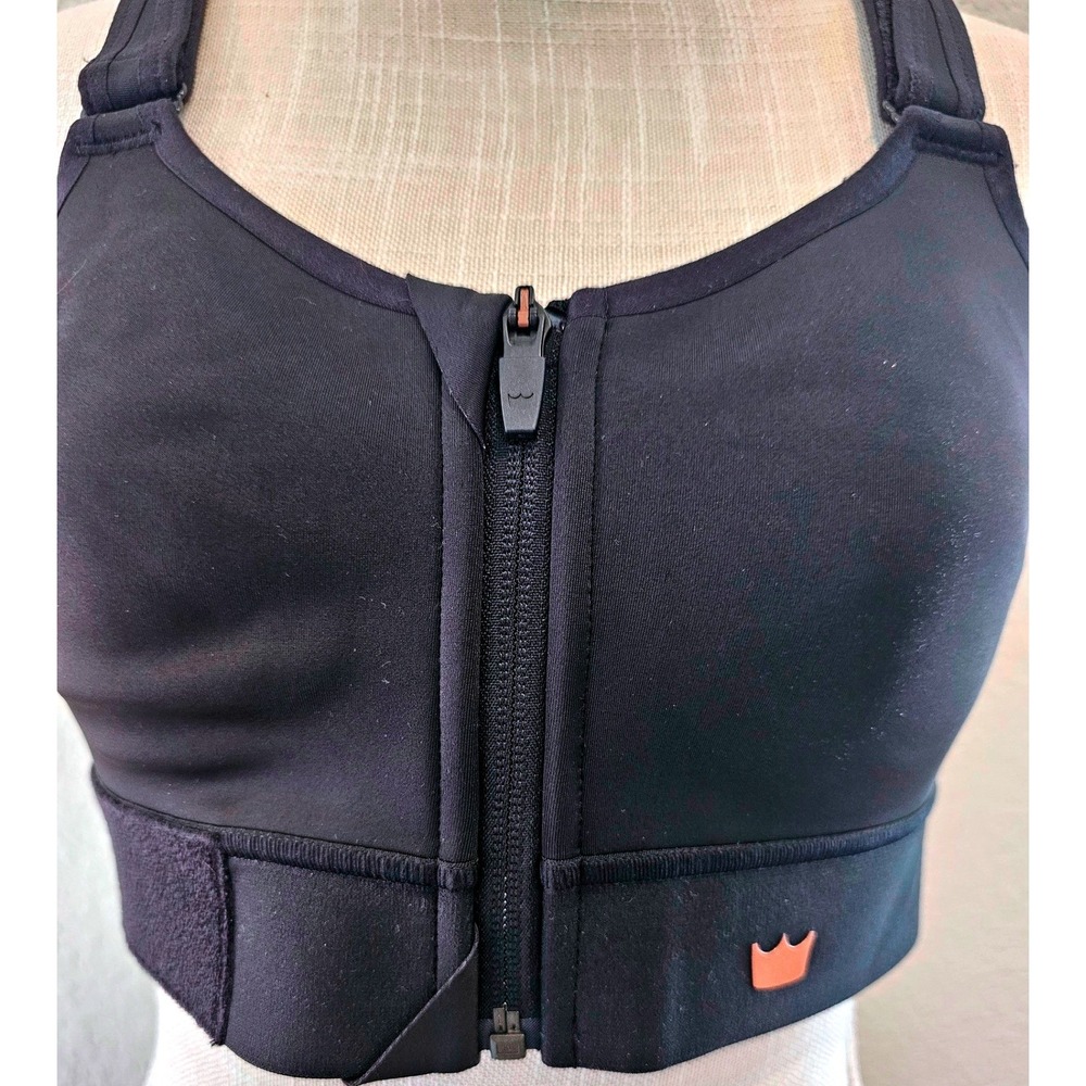 SHEFIT Ultimate Sport Bra Black Rose Gold Design Front Zip High Impact Luxe NWOT